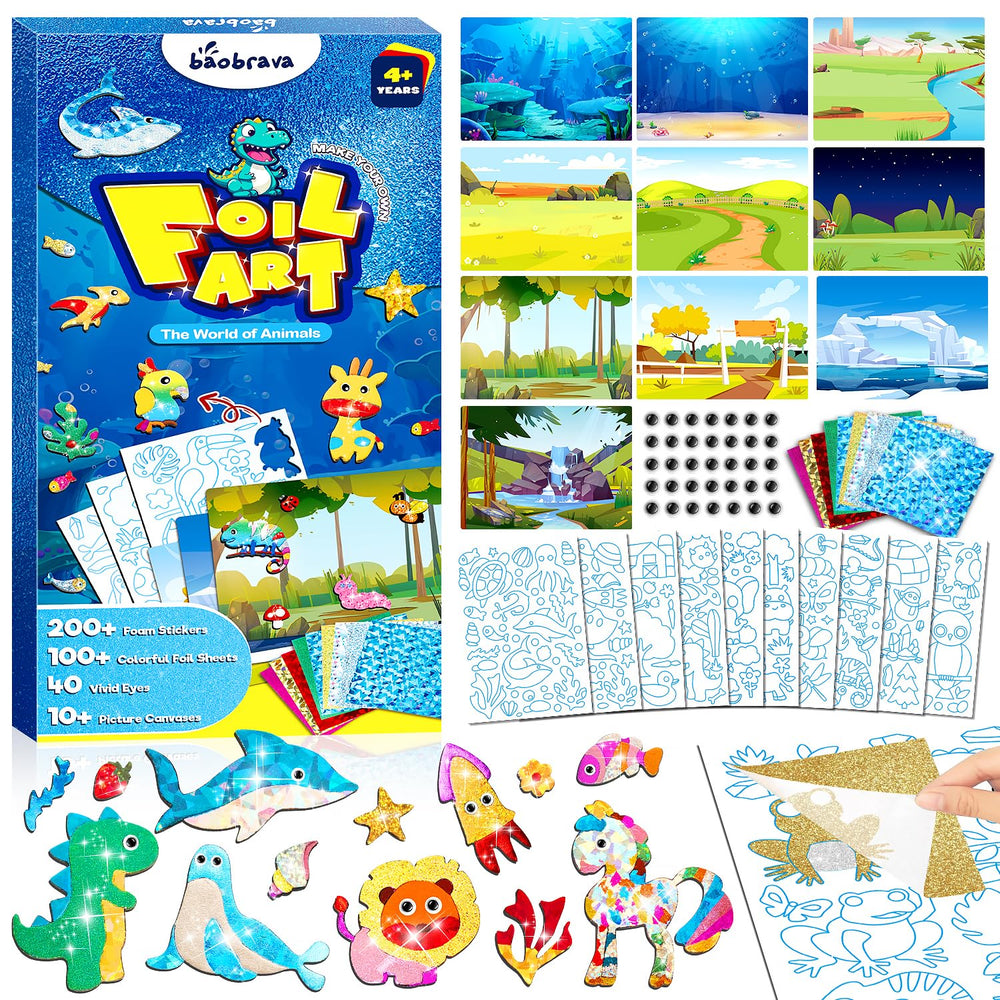Baobrava foil art kit canvas collection boosts imaginative play with vivid designs.