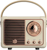 Baolira retro Bluetooth speaker beige front view, compact portability for parties