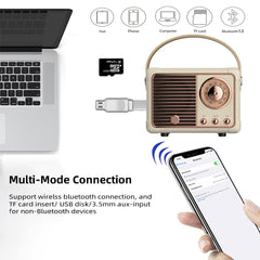 Baolira retro Bluetooth speaker beige side angle, fits on a desk as retro decor