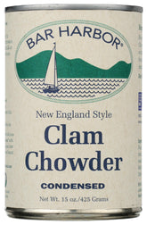 Bar Harbor Clam Chowder can-front displays the classic creamy texture for quick meals