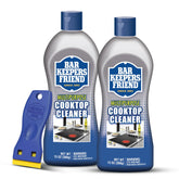 Bar Keepers Friend Cooktop Cleaner bottle, ideal for spotless glass and ceramic cooktops.