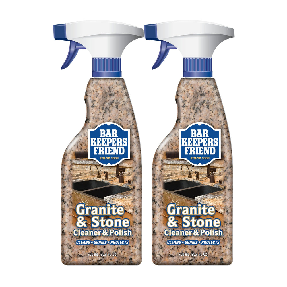 Bar Keepers Friend Granite & Stone Cleaner bottle ready for safe, streak-free cleaning on stone surfaces.