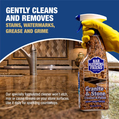 Bar Keepers Friend granite cleaner before and after shine on countertop.