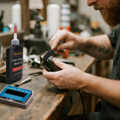 BarberTop oil dip box setup illustrating quick, drip-free oiling.