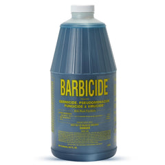 BARBICIDE half-gallon bottle demonstrates salon-grade disinfection for tools and surfaces.