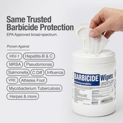 BARBICIDE wipes on a salon workstation for quick, reliable sanitation between clients