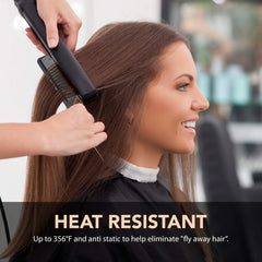 Bardeau Essentials heat-resistant tail comb up to 356 degrees Fahrenheit for styling.