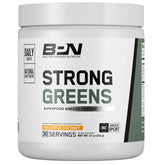 BARE PERFORMANCE NUTRITION Strong Greens bottle front showing pineapple coconut flavor for convenient morning energy.