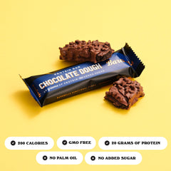 Barebells Chocolate Dough Bar milk chocolate coating provides creamy texture.