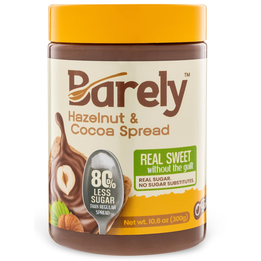 Barely Hazelnut & Cocoa Spread jar with creamy, low-sugar indulgence
