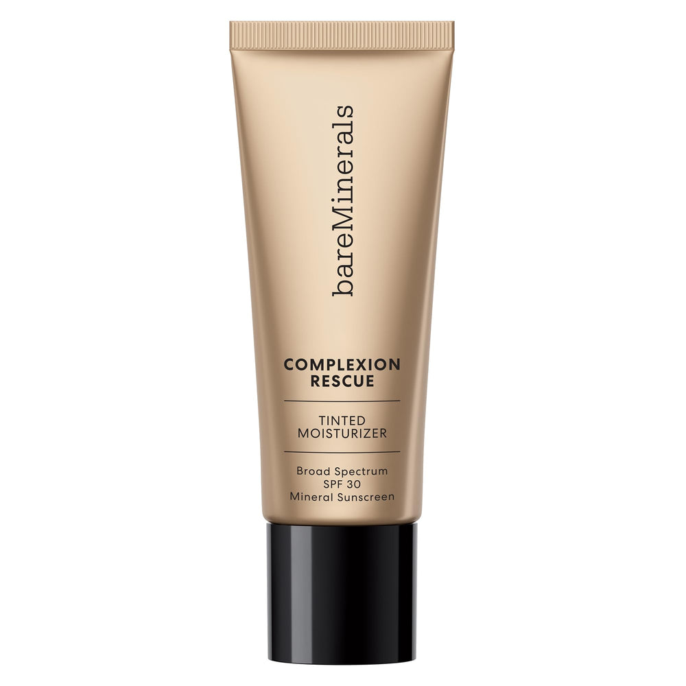 bareMinerals Complexion Rescue bottle highlighting SPF 30 and dewy hydration.