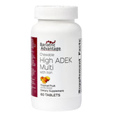Bariatric Advantage high ADEK chewable with iron in tropical fruit flavor for daily nutrition.