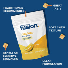 Bariatric Fusion lemon calcium chews packaging label emphasizes vitamin D3 and minerals