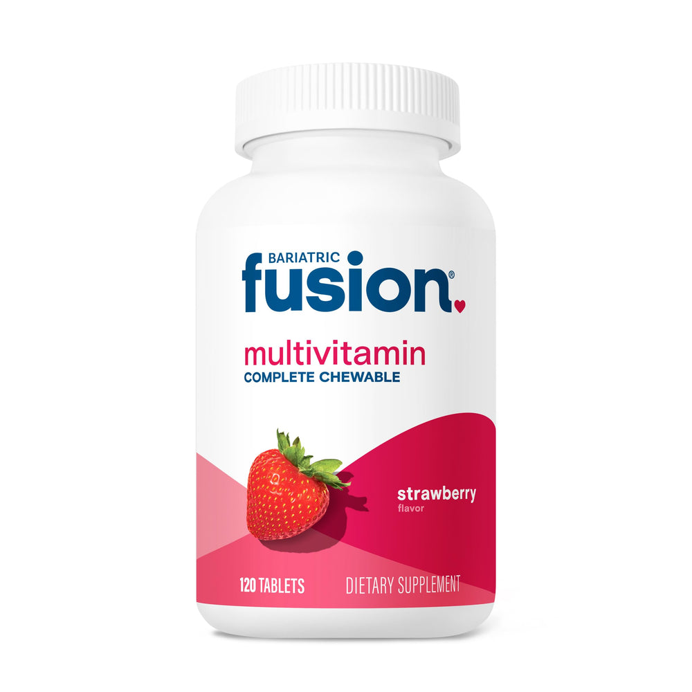 Bariatric Fusion complete chewable multivitamin strawberry bottle for daily nutrition support.