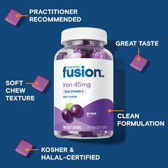Bariatric Fusion grape iron chew close-up showing soft gummy texture.