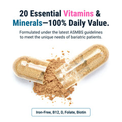 BariatricPal Multivitamin ONE allergen-free label confirms gluten-free, dairy-free, and soy-free capsules.