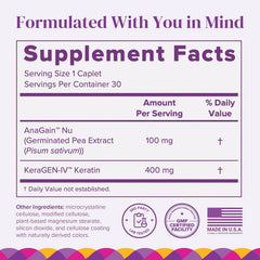 BariMelts Hair Health+ caplets close-up highlighting small, easy-to-take capsules for daily support