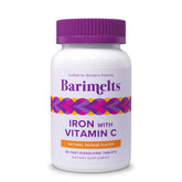 Barimelts Iron melt tablets in orange flavor on blister pack, supports gentle iron intake after surgery.
