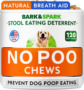 BARK&SPARK No Poo Chews bottle front; daily-use chew for dogs.