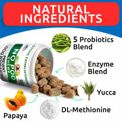 Ingredients label shows probiotics and digestive enzymes in BARK&SPARK No Poo Chews.