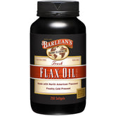 Barlean's flax oil softgels bottle close-up for convenient daily supplementation.