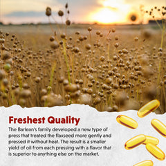 Barlean's flax seeds jar emphasizes fresh non-GMO ingredients.