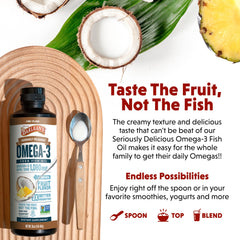Barlean's Omega-3 liquid drizzled over yogurt for a tasty boost, may support health.