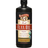 Barlean's Organic Flaxseed Oil bottle on a kitchen shelf, versatile for dressings and smoothies.