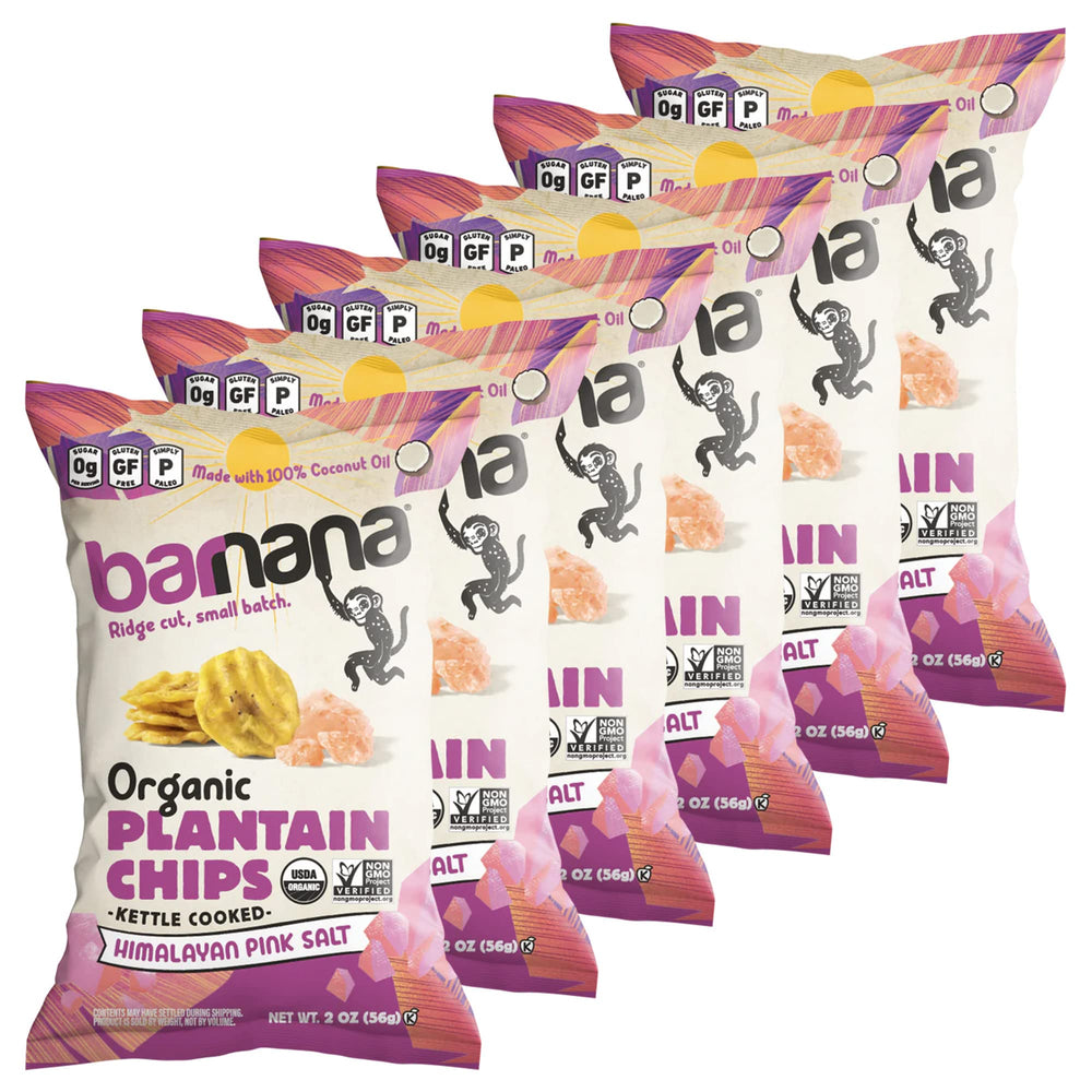 Barnana Organic Plantain Chips with Himalayan Pink Salt provide a savory crunch.