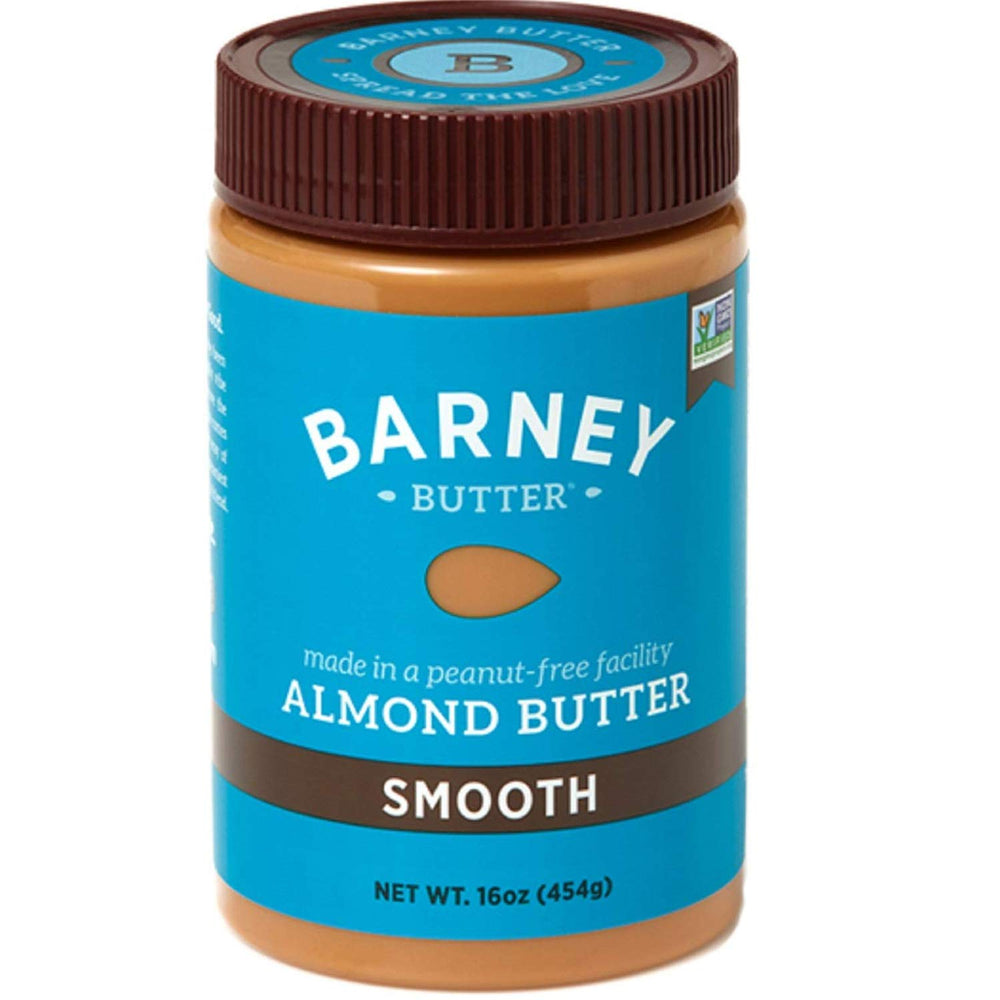 Barney Butter Smooth Almond Butter in a jar with no-stir ease for quick spreading.
