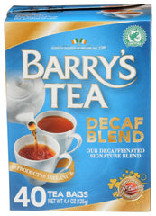 Barry's Tea Decaf 40 ct box on display for caffeine-free mornings