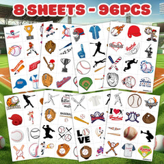 Baseball tattoos 96pcs kid-friendly graphics ideal for classroom rewards.
