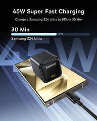 Baseus two-pack PPS fast charger with USB-C cable for convenient charging.