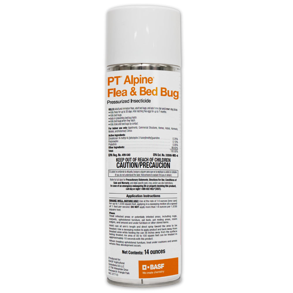 BASF Alpine Flea & Bed Bug Killer spray can for fast knockdown and extended protection.