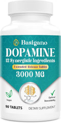 Basigano Dopamine bottle front highlighting daily focus support