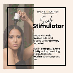 Bask & Lather hair growth oil dropper close-up with natural oils