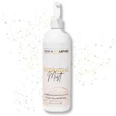 BASK & LATHER Hydrating Hair Mist bottle for detangling and hydration.