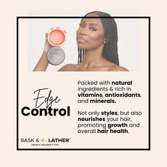 BASK & LATHER edge control jar close-up for precise edge detailing.