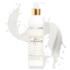 BASK & LATHER Replenish conditioner bottle highlighting deep hydration for all hair types