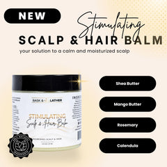 Applying Bask & Lather balm to the scalp for targeted moisture and hydration.