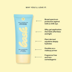 Bask Suncare SPF 40 lotion highlights dermatologist-approved protection for sensitive skin.