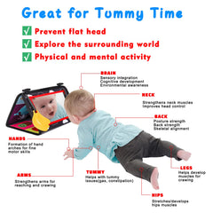 Basytodio detachable crinkle cloth book enhances tactile exploration during tummy time.