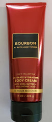 Bath & Body Works men's bourbon body cream 2-pack packaging back, notes and usage ideas.