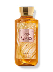 Bath & Body Works In The Stars Shower Gel label shows starflower and amber notes.