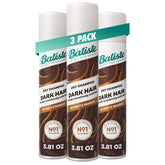 Batiste Dark Dry Shampoo three-pack bottles for quick brunette refresh