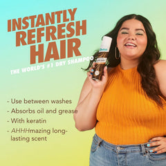 Batiste Dark Hair Dry Shampoo spray application targets roots for oil absorption