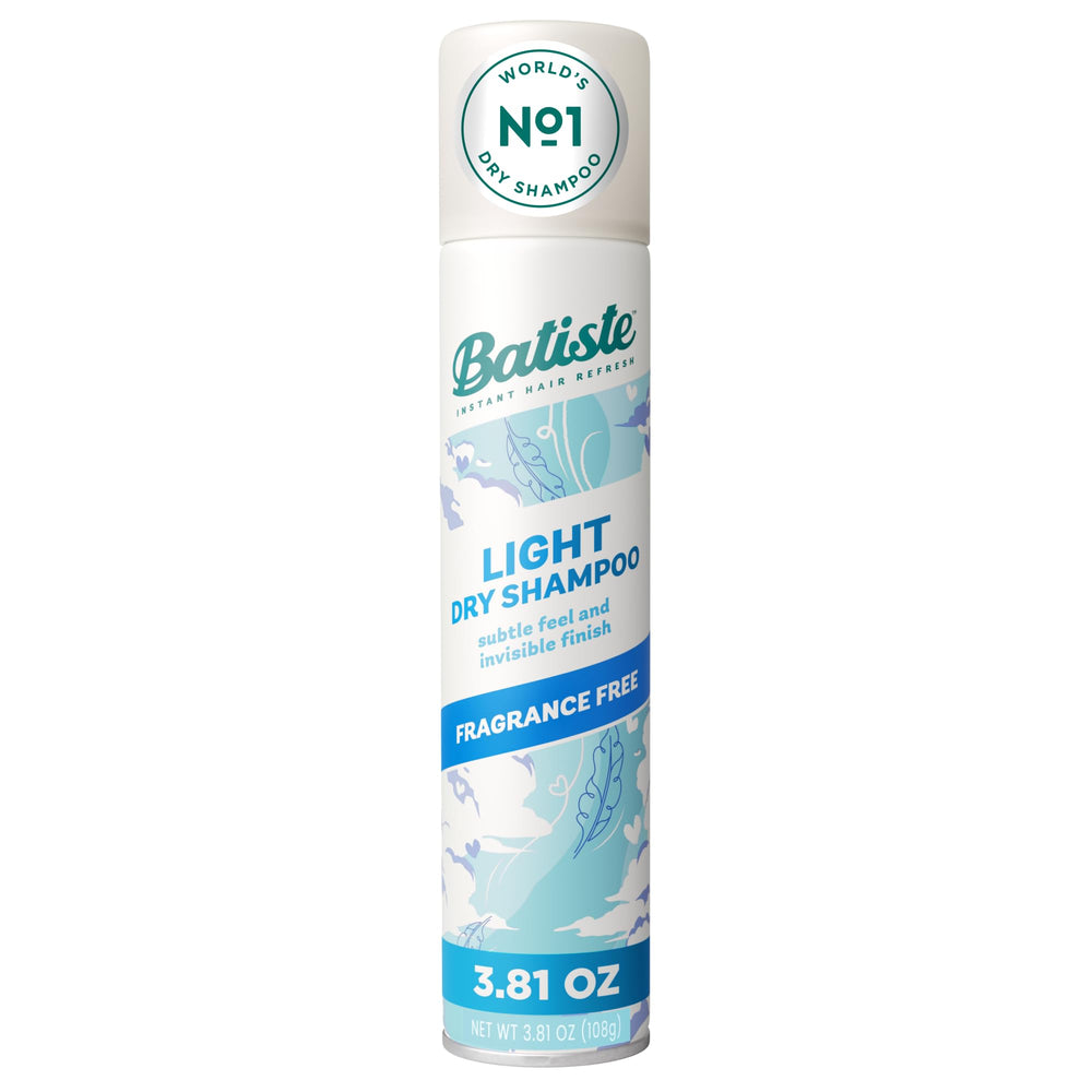 Batiste fragrance-free light dry shampoo bottle with oil-absorbing formula