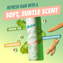 Batiste Light Zen Matcha dry shampoo mist for lightweight scalp refresh.
