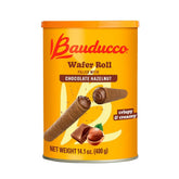 Bauducco wafer rolls packaging showing premium chocolate hazelnut flavor for gifting