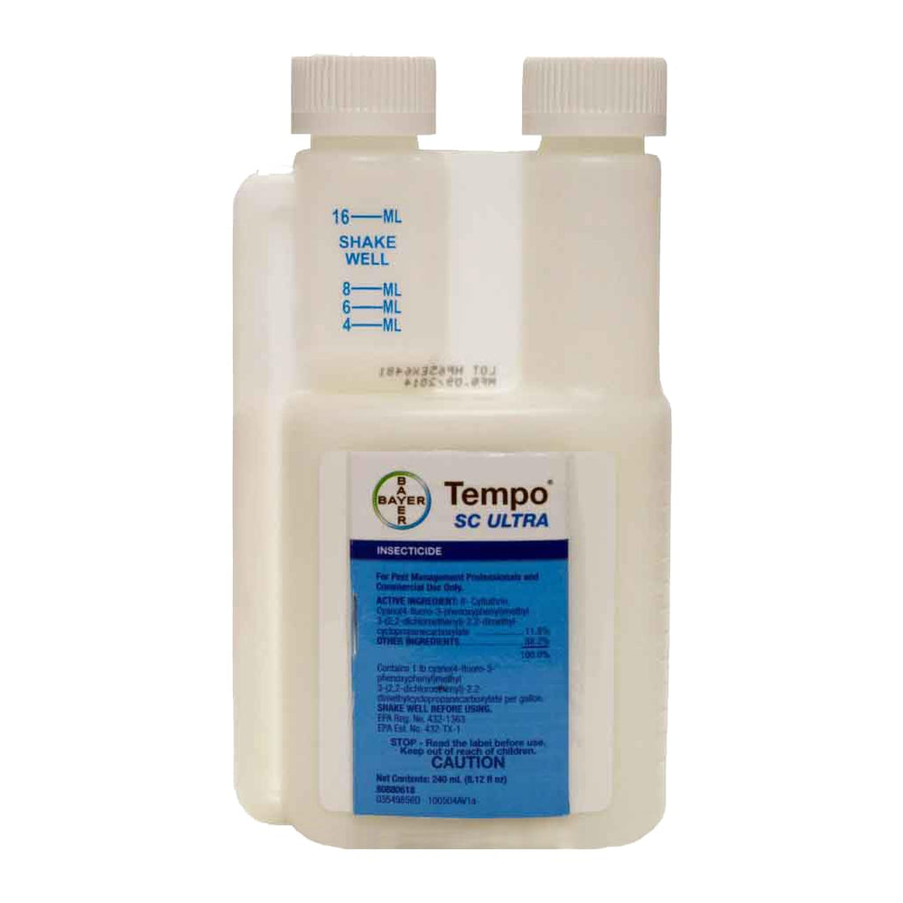Bayer Tempo SC Ultra bottle pour shows easy handling for indoor pest control.